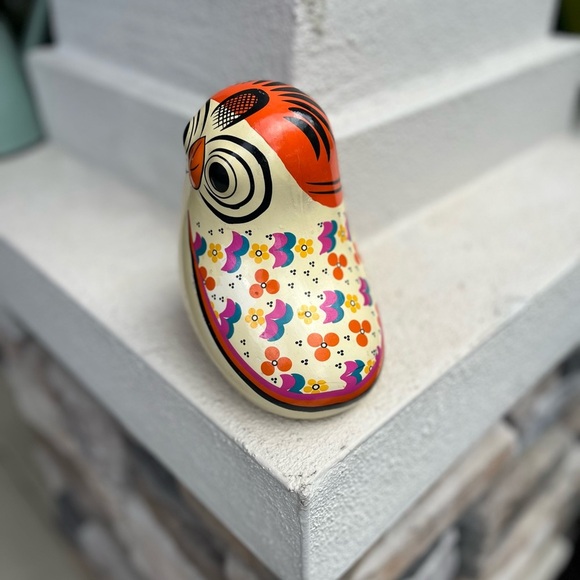 Ceramic Multi Orange Floral 7X7" Owl Bird Figurine Piggy Bank - Picture 3 of 10